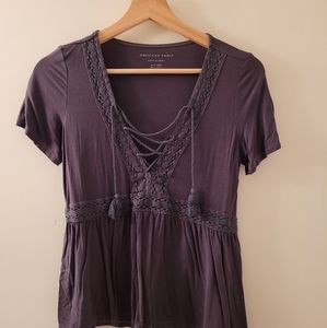 Lace up cotton t-shirt